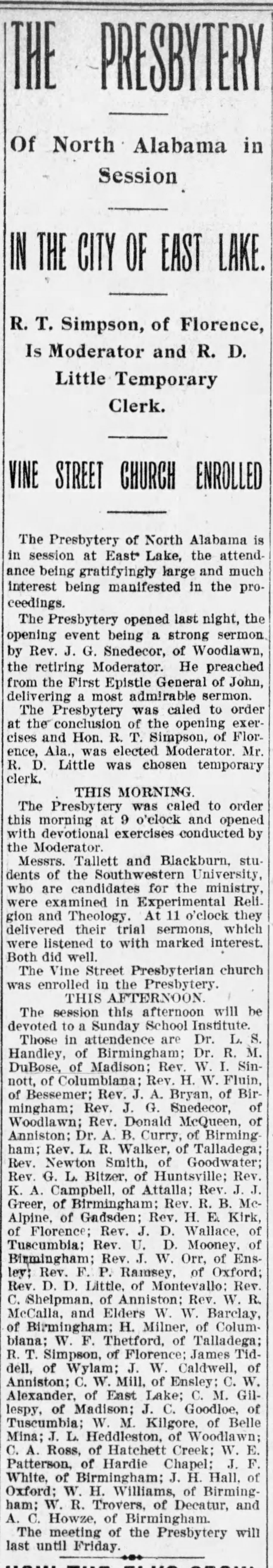 The Presbytery of North Alabama in Session